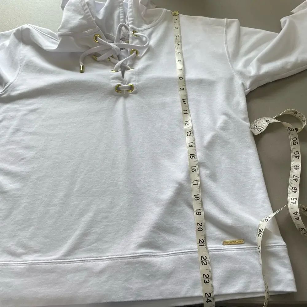 Michael Kors Hoodie Sweater‎ Long Sleeve Lace Up White Medium Streetwear Casual